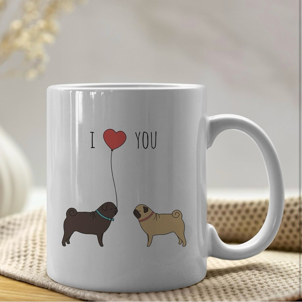 I Love You Dog Mug - White pug - Picture 4 of 5